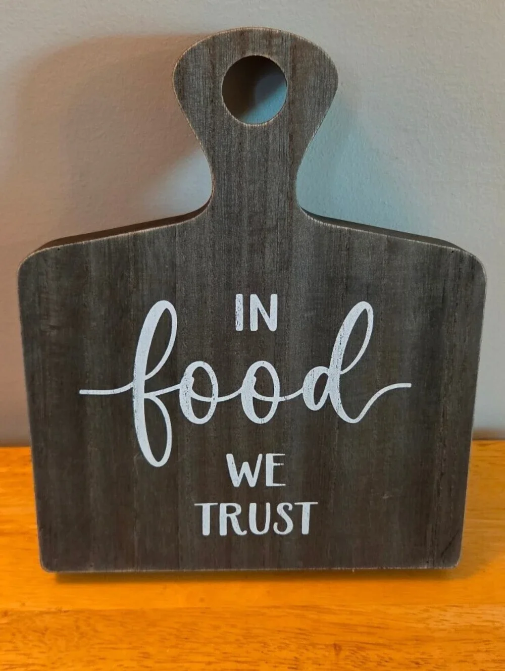 Farmhouse Cutting Board with 'In Food We Trust' Print